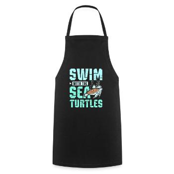 Swim with the sea turtles - Cooking Apron - black - Front - AI Model Male 185 dark (185cm)