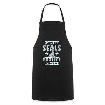 Save te seals protect the ocean - Cooking Apron - black - Front - AI Model Male 185 dark (185cm)