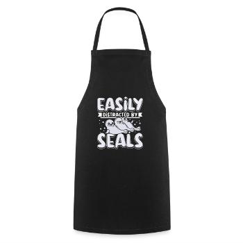 Easily distracted by seals - Cooking Apron - black - Front - AI Model Male 185 dark (185cm)