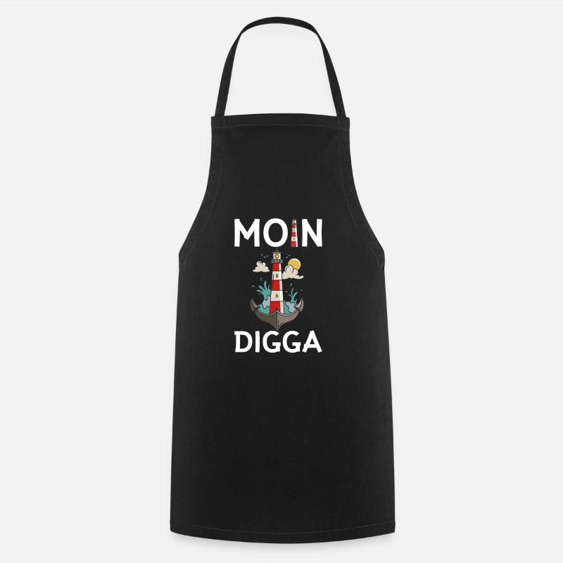 Moin Digga Möwe Norddeutsch Plattdeutscher Spruch - Kochschürze - Schwarz