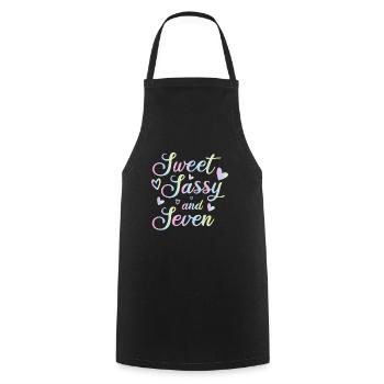 Sweet Sassy And Seven 7th birthday 7 years old - Cooking Apron - black - Front - AI Model Male 185 dark (185cm)