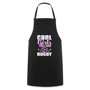 Cool girls play rugby - Kochschürze - Schwarz - Vorne - AI Model Male 185 dark (185cm)