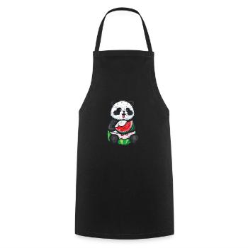 Süßer Panda sitzt und isst eine Wassermelone - Kochschürze - Schwarz - Vorne - AI Model Male 185 dark (185cm)