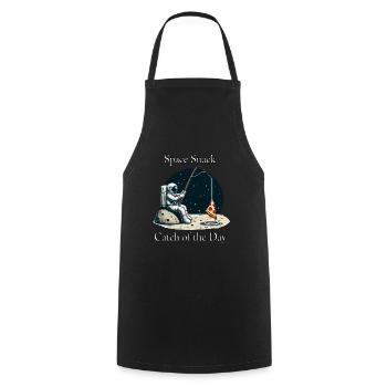 Astronaute sur la lune Pizza de pêche « Space Snack Catch - Tablier de cuisine - noir - Devant - AI Model Male 185 dark (185cm)