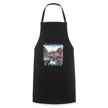 Maison à colombages de la vieille ville de Colmar au look grunge - Tablier de cuisine - noir - Devant - AI Model Male 185 dark (185cm)