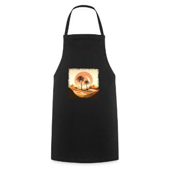 Sahara Wüste & Palme bei Sonnenuntergang - Kochschürze - Schwarz - Vorne - AI Model Male 185 dark (185cm)