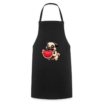 Pug with Watermelon Cartoon - Cooking Apron - black - Front - AI Model Male 185 dark (185cm)