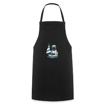 Summer Sailing Dinghy with Pug - Cooking Apron - black - Front - AI Model Male 185 dark (185cm)
