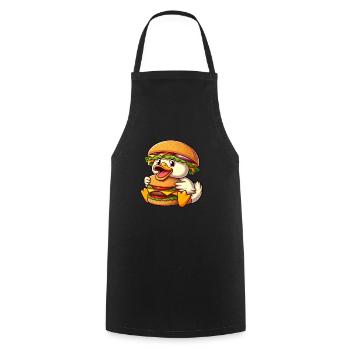 Fantaisiste canard cheeseburger chapeau fast-food dessin animé - Tablier de cuisine - noir - Devant - AI Model Male 185 dark (185cm)