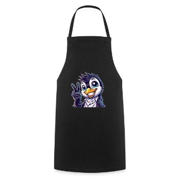 Cute Penguin Shows Teeth Joy Cartoon Peace - Cooking Apron - black - Front - AI Model Male 185 dark (185cm)
