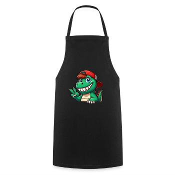 Cute Dinosaur T-Rex Cartoon Peace Sign La - Cooking Apron - black - Front - AI Model Male 185 dark (185cm)