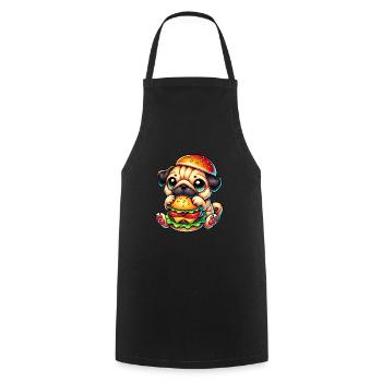 Süßer Hund Mops Hamburger Cheeseburger Fast Food - Kochschürze - Schwarz - Vorne - AI Model Male 185 dark (185cm)