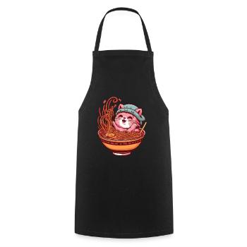 Chat Kawaii avec bol de Ramen - Tablier de cuisine - noir - Devant - AI Model Male 185 dark (185cm)