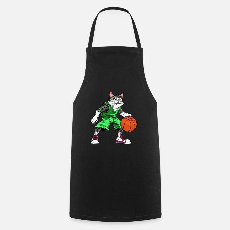 Cat Basketball - Cooking Apron - black