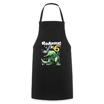 ROAR I'm 6 years old - T REX Birthday DINO - Cooking Apron - black - Front - AI Model Male 185 dark (185cm)