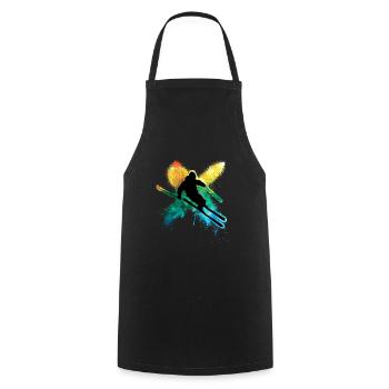 Ski acrobatique coloré pendant les vacances d’hiver dans la neige profonde - Tablier de cuisine - noir - Devant - AI Model Male 185 dark (185cm)
