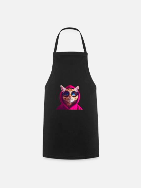 Ginger Cute Cat en sweat à capuche coloré avec lunettes - Tablier de cuisine - noir
