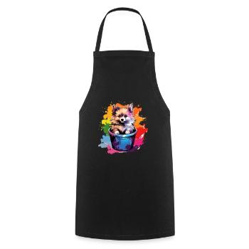 Zwergspitz Niedlicher Pomeranian Hund Farbeimer - Kochschürze - Schwarz - Vorne - AI Model Male 185 dark (185cm)
