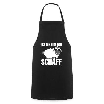 Ich bin hier der Chef Schaf Schäff Wortspiel - Kochschürze - Schwarz - Vorne - AI Model Male 185 dark (185cm)