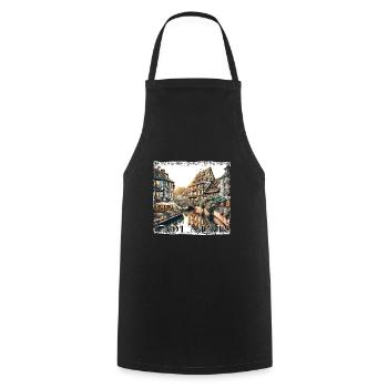 Colmar Altstadt: Fachwerkhäuser & Kanäle im Grunge - Kochschürze - Schwarz - Vorne - AI Model Male 185 dark (185cm)
