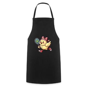 Chicken & Chick Tennis - Funny Comic Design for - Cooking Apron - black - Front - AI Model Male 185 dark (185cm)