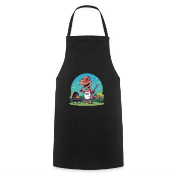 Cute Comic Dino beim Grillfest - Kochschürze - Schwarz - Vorne - AI Model Male 185 dark (185cm)