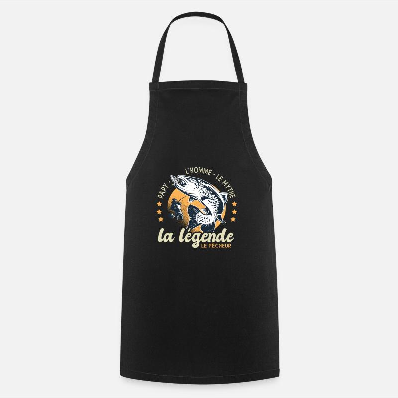papy homme mythe légende pêche cadeau papi pêcheur - Tablier de cuisine - noir