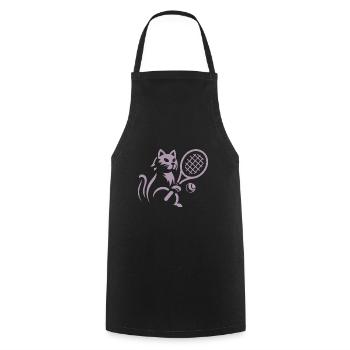 Minimalist silhouette cat tennis player - Cooking Apron - black - Front - AI Model Male 185 dark (185cm)