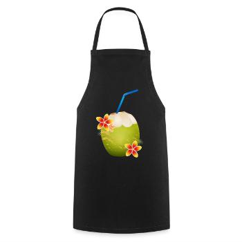 Coconut cocktail decorated with flower & drinking straw - Cooking Apron - black - Front - AI Model Male 185 dark (185cm)