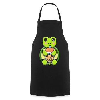 Bubble Milk Tea Turtle Drinking Boba Milk Tea - Cooking Apron - black - Front - AI Model Male 185 dark (185cm)