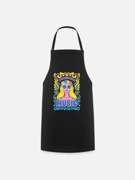 Hippie Music Graphic - Cooking Apron - black