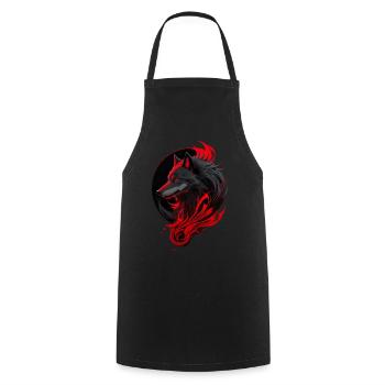 Fierce Red and Black Wolf Head - Cooking Apron - black - Front - AI Model Male 185 dark (185cm)