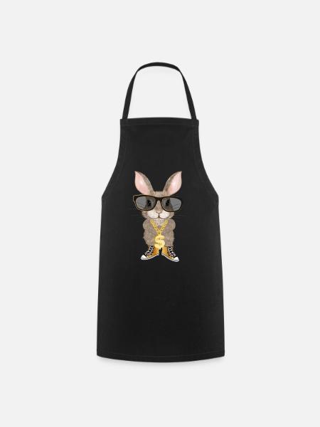 cute bunny as hip hopper with cool glasses - Cooking Apron - black