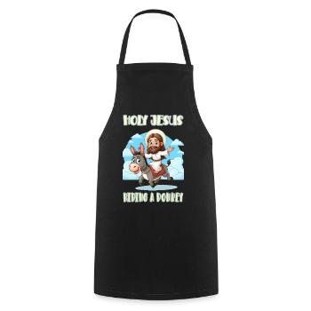 Holy Jesus riding a donkey - Cooking Apron - black - Front - AI Model Male 185 dark (185cm)