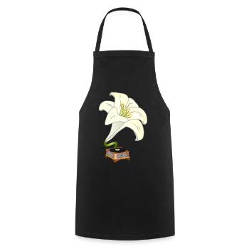 Lily as Gramophone – Nostalgic Floral Design - Cooking Apron - black - Front - AI Model Male 185 dark (185cm)