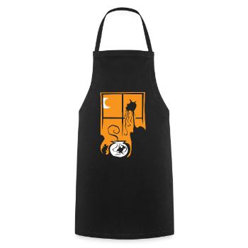 Halloween Cat Mouse Fish Orange Window Moon - Cooking Apron - black - Front - AI Model Male 185 dark (185cm)