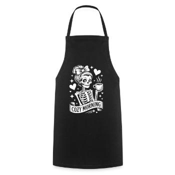 Cuddly Morning Skeleton Motif - Cooking Apron - black - Front - AI Model Male 185 dark (185cm)