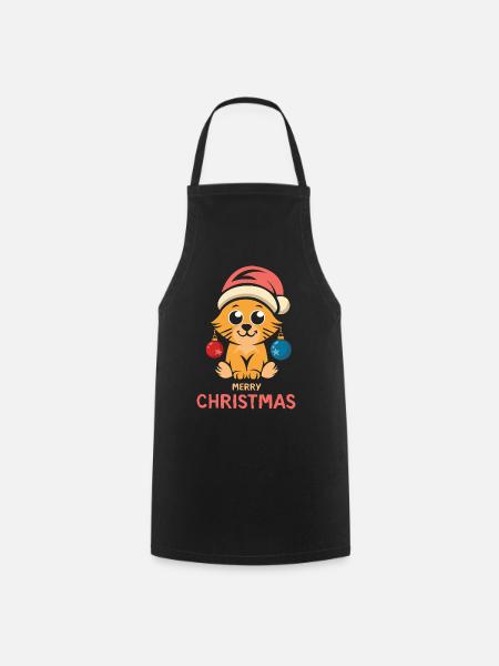 Weihnachtskatze Merry Christmas - Kochschürze - Schwarz