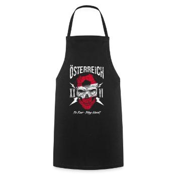 ÖSTERREICH Fußball Fan Totenkopf Flagge - Kochschürze - Schwarz - Vorne - AI Model Male 185 dark (185cm)