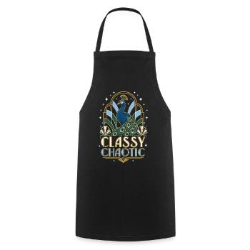 Art déco paon chaotique et élégant - Tablier de cuisine - noir - Devant - AI Model Male 185 dark (185cm)
