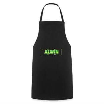 Taufe Taufgeschenk Geschenkidee Vorname Alwin - Kochschürze - Schwarz - Vorne - AI Model Male 185 dark (185cm)