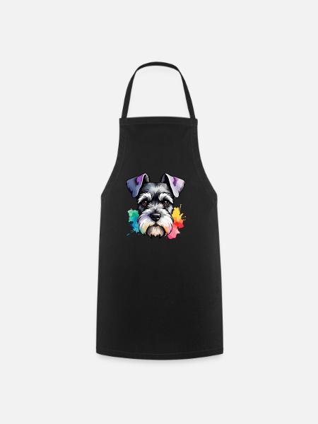 Miniatur Schnauzer Hund bunt in Aquarellfarben - Kochschürze - Schwarz
