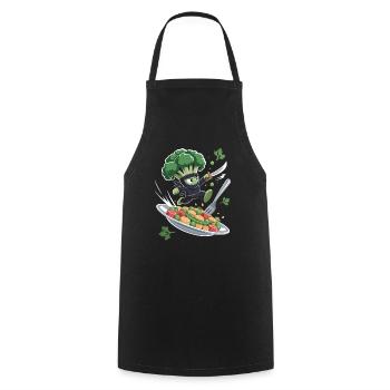 Brocoli Ninja en action - Tablier de cuisine - noir - Devant - AI Model Male 185 dark (185cm)