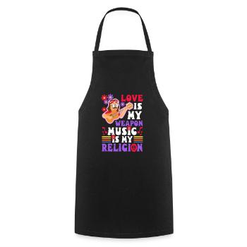 Love is my weapon, music is my religion. - Cooking Apron - black - Front - AI Model Male 185 dark (185cm)