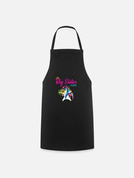 Dabbing Unicorn Big Sister Again Unicorns Rainbow - Cooking Apron - black