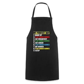 My Perfect Day Gamer Teenage Player Video Game L - Cooking Apron - black - Front - AI Model Male 185 dark (185cm)