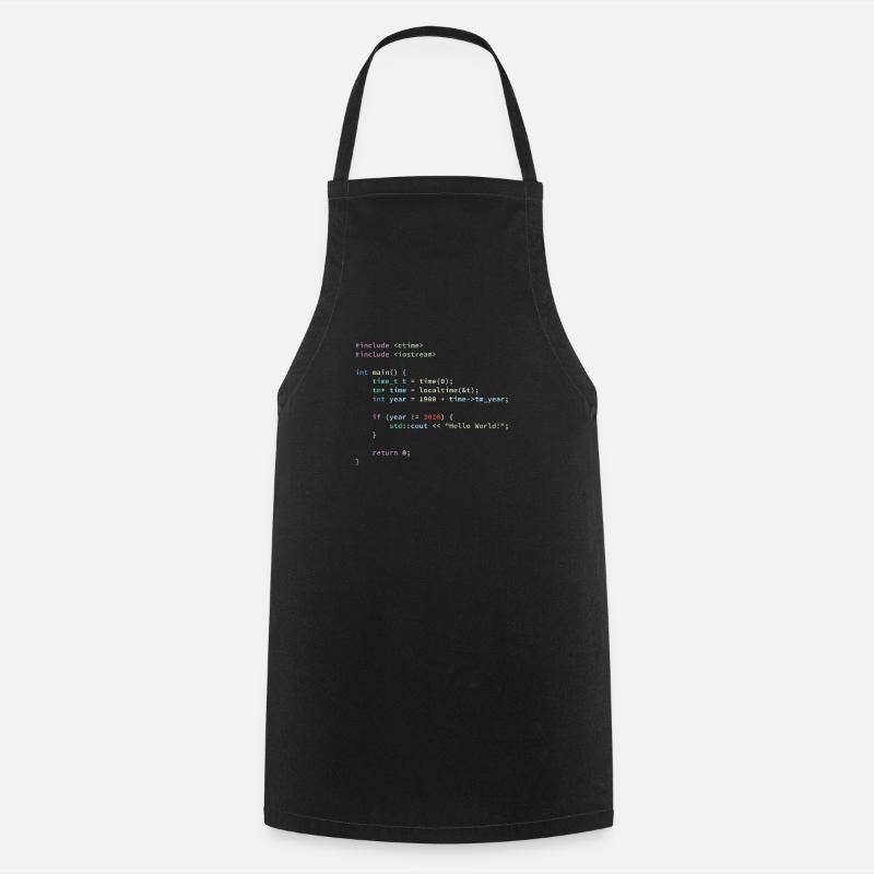 Hello World 2020 in C ++ Programming Language, Code - Cooking Apron - black