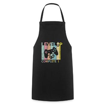 Level Up Complète 1 mariage Anniversary joueur - Tablier de cuisine - noir - Devant - AI Model Male 185 dark (185cm)