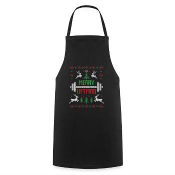 Merry Liftmas pull de Noël moche - Tablier de cuisine - noir - Devant - AI Model Male 185 dark (185cm)