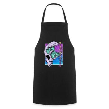Kaganawa Great Wave Pastel Goth Skull Vaporwave - Cooking Apron - black - Front - AI Model Male 185 dark (185cm)
